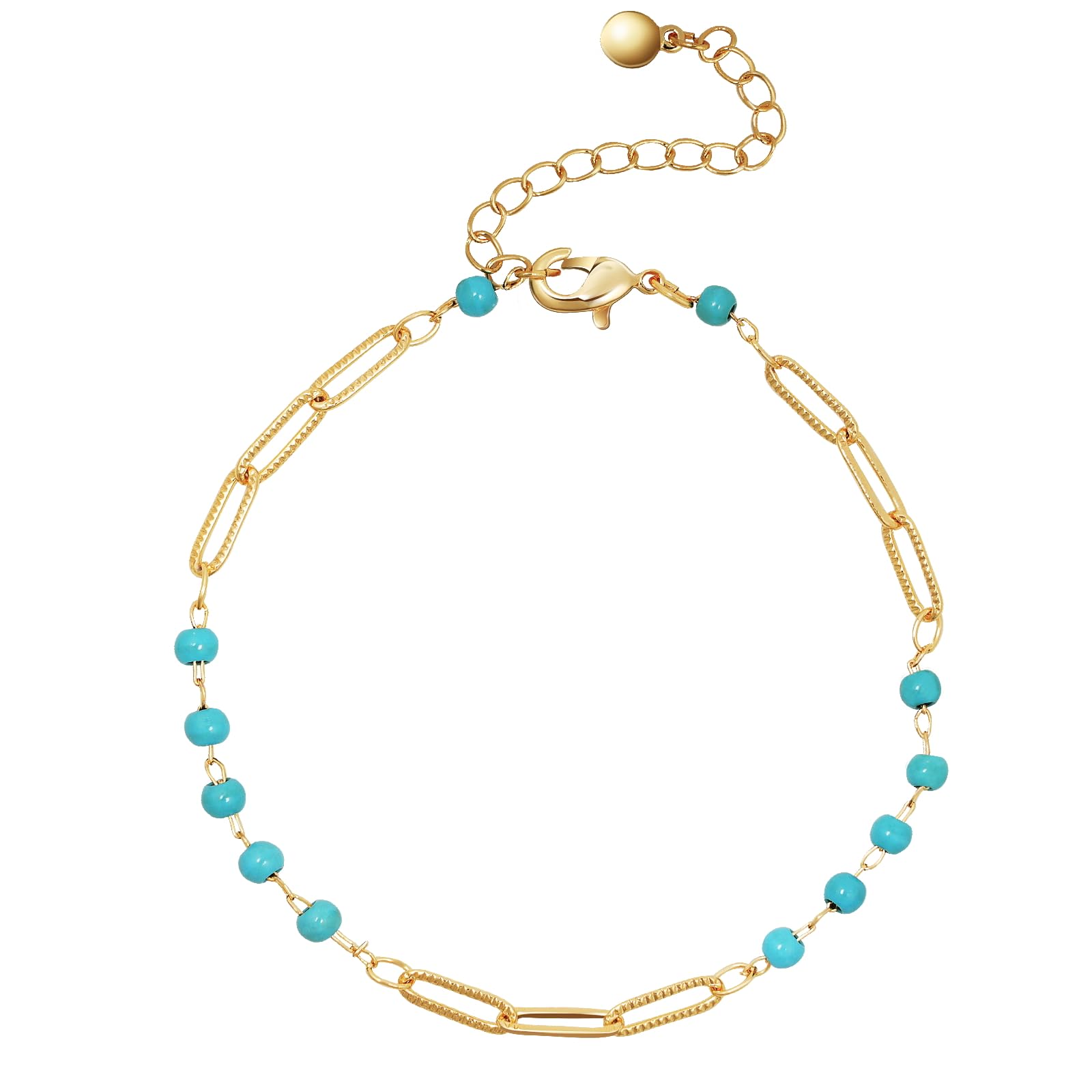 Lobster Claw Clasp Western Beaded Bracelet, Box Chain, No Gemstone, 14K Gold Plated for Women and Teen Girls, Dainty and Trendy Design