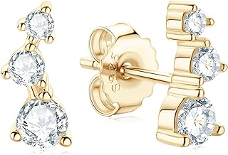 Hypoallergenic Moissanite Crawler Stud Earrings with 18K White Gold and 14K Yellow Gold Plating for Ladies in Stud Design