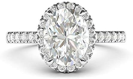 THELANDA 10k White Gold Simulated Oval Cut Diamond or Moissanite Halo Promise Bridal Engagement Ring Side Stones