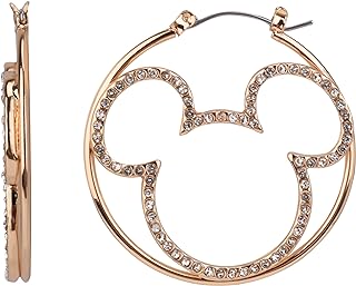 Disney Mickey Mouse Silhouette Hoop Earrings, Jewelry Gift Box, Gold Tone Enamel, 1.75” Drop, Clicktop Closure