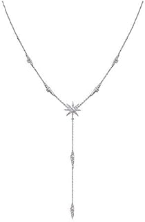 Crystal Star Drop Y Necklace for Women Girls S925 Sterling Silver 14K White Gold Plated Charms CZ Diamond Snowflake Starlet Bar Pendant Lariat Chain Delicate Huggie Adjustable Shiny Jewelry Gift Box