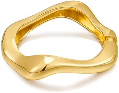 Women's Statement Zinc Cuff Bracelet with Box Chain - Woworama Irregular Gold Bangle Bracelet - Trendy Chunky Minimalist Wrist Cuff