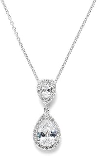 Mariell Cubic Zirconia Crystal Teardrop Bridal Wedding Pendant Necklace, Jewelry for Brides, Bridesmaids