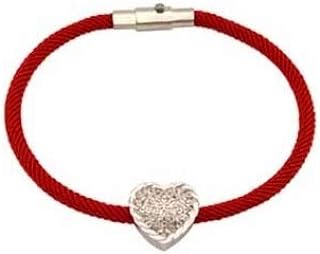 iJewelry2 Sterling Silver Heart Charm Clear Paved CZ Red Cord Macrame Bracelet