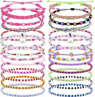 24 Pieces Colorful Friendship Beaded Bracelet Preppy Style Bracelets Handmade Braided Flower Bohemian Y2K Bracelet Cute Adjustable Indie Bracelets Aesthetic Ankle Bracelet for Women Girl Boho Jewelry