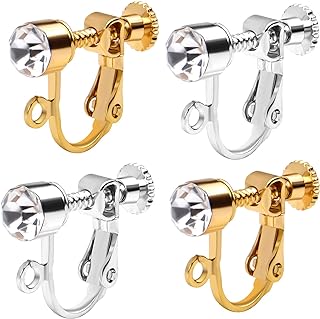 Crystal Clip-on Earrings Converter, 12pcs Non-pierced Earring Clips Women Earring Component with Adjustable Screw for Earring Making, Gold and Silver