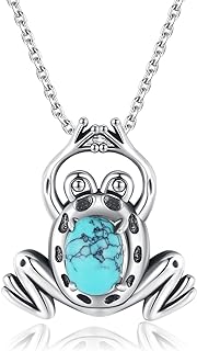 Sterling Silver Frog Pendant Necklace with Genuine Turquoise, Leverback Earrings Set for Women, Artisan-Crafted Jewelry by BDL