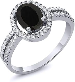 Gem Stone King 925 Sterling Silver 8X6MM Oval Gemstone Birthstone Split Shank Double Halo Engagement Ring | Wedding Band Anniversary Promise Ring For Women