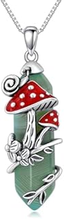 Sterling Silver Mushroom Necklace with Cable Chain and Agate - Snail Pendant Design for Women and Girls