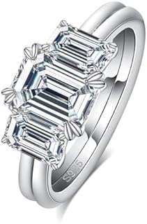 Emerald/Cushion/Round Cut Moissanite Engagement Ring D Color VVS1 14K Yellow White Gold Plated 925 Sterling Silver Double Claw Wedding Promise Rings for Women