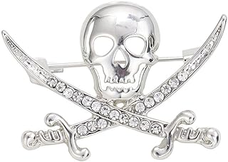 Punk Skull Head Cross Sword Brooch Pin Cool Skeleton Lapel Pin for Dress Suit Decor Halloween Party Clothing Accessories for Women Men
