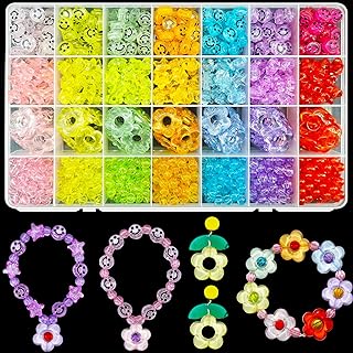 959Pcs Transparent Flower Beads Smile Face Bead Star Beads Crystal Candy Color Acrylic Pastel Beads Assorted Plastic Cute Kawaii Beads Kandi Beads Bulk for Bracelets Jewelry Making DIY Craft Earring