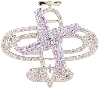 Handmade 14K Yellow Gold Crystal Brooch with Pin Clasp, Rotatable Airplane Design, Ideal Birthday Gift for Styled Cardigan Lovers