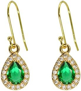 925 Silver Ear Hook Emerald Teardrop Green and Gold Small Tiny Earrings Crystal Hanging Jewelry St Patricks Day Earrings for Women