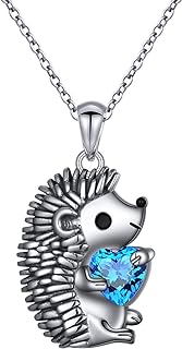 Cubic Zirconia Sterling Silver Animal Pendant Necklace with Spring Ring Clasp, Heart-Shaped Hedgehog Design for Women and Girls