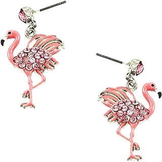 DianaL Boutique Pink Flamingo Earrings Stud Post Crystal Enamel Gift Boxed