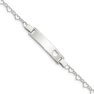 925 Sterling Silver Engravable Love Heart ID Bracelet, Suitable for Boys & Girls with Lobster Claw Clasp, Available in 5.5 & 6 Inch Lengths - JewelryWeb