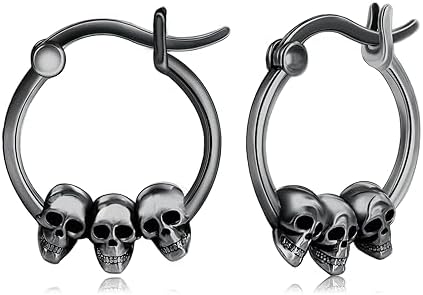 Skull Earrings 925 Sterling Silver Gothic Skeleton Earrings Huggie Hoop Earrings Skull Jewelry Halloween Gifts for Women Girl