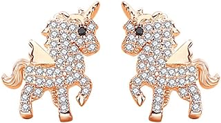 Cubic Zirconia Unicorn Stud Earrings for Women Girls 925 Sterling Silver Rhinestone Cute Animal Cartilage Earrings Tragus Studs Piercing Post Statement Earrings Dainty Jewelry Gifts Hypoallergenic