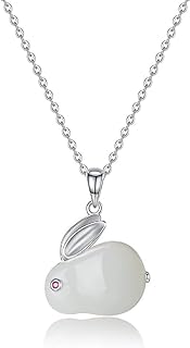 14K Gold Rabbit Necklace for Women, Natural Jade Pendant Necklace, Beautiful Chinese New Year Jewelry Gift