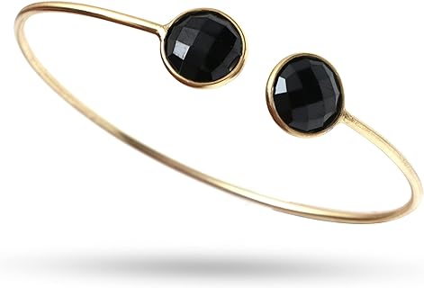 925 Sterling Silver Black Onyx Gemstone Gold Plated Bangle 925 Hallmarked Jewelry | Gifts For Women And Girls