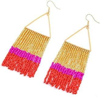 Handmade Beaded Tassel Earrings - Statement Seed Bead Earrings, Boho Beaded Fringe Drop Earrings for Women Girls