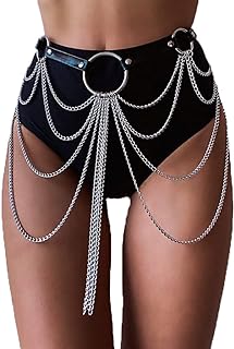 Bounzhi Punk Leg Waist Chain Belts Leather Body Chains Rock Rave Sexy Belly Body Jewelry for Women and Girls (A)