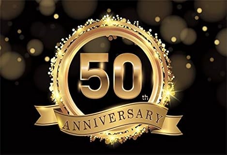 50th Wedding Anniversary Band with AOFOTO Gold Glitter Halo Design in Lustrous Metal for Couples - 9x6ft Photo-Ready Background