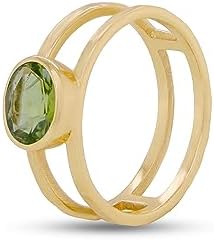 18k Gold Vermeil Ring Oval Real Gemstone Ring Gold Plated 925 Sterling Silver Stackable Statement Ring Band For Women