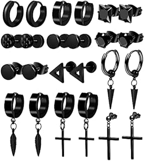 ONESING 12 Pairs Earrings for Men Black Stud Earrings Mens Earrings Set Black Earrings for Men Stainless Steel Cross Earrings for Men Women Jewelry Piercings Men Earrings