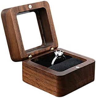Magnetic Clasp WisePoint Wooden Keepsake Wedding Ring Box in Black Wood & Metal, with Transparent Lid and Sponge Slot, Portable Retro Design for Women, Square Shaped Ring Holder