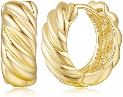 14k Gold Twisted Mini Hoop Earrings with Secure Snap Back for Daily Wear