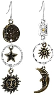 Sun and Moon Star Dangle Earrings Vintage Statement Earrings Bronze Gothic Asymmetrical Sun Moon Face Dangle Earrings for Women for Masquerade Cosplay Party Jewelry