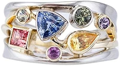 925 Sterling Silver Multicolor Multi Row Ladies Sparkling Diamond Rainbow Gemstone Ladies Ring Wave Eternity Engagement Wedding Promise Ring Anniversary Cocktail Ring Sizes 6-10 584