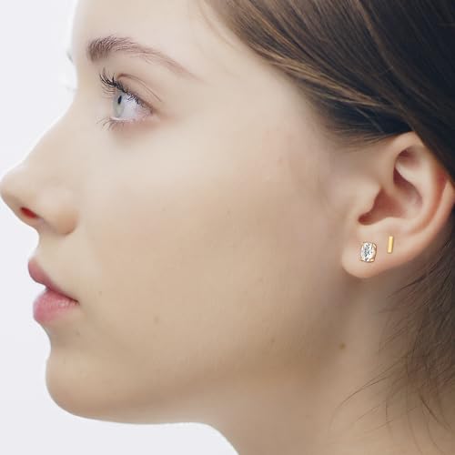 Cubic Zirconia Stud Earrings for Women,18K Gold Plated,Women’s 925 Sterling Silver Simulated Diamond CZ Earrings with Pear/Oval/Baguette/Princess/Triangle/Marquise Cut.
