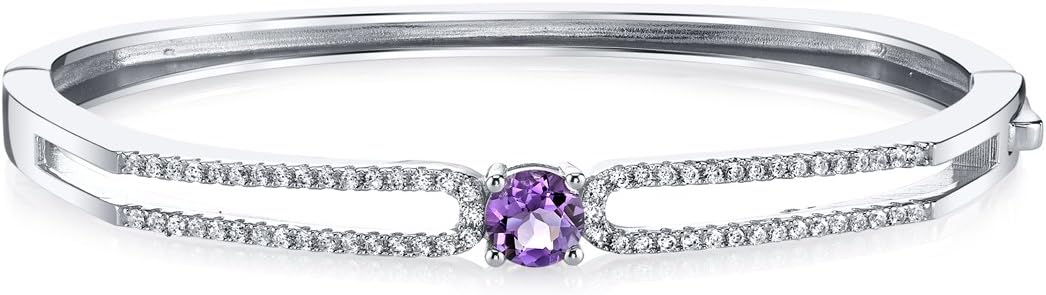 PEORA Amethyst Solaris Bangle Bracelet in Sterling Silver, Round Shape, 6mm, 0.75 Carat Total