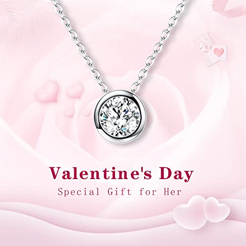Women's Sterling Silver Clear Cubic Zirconia Bezel Setting Daily Pendant Choker Necklace