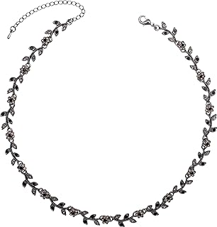 Elegant Crystal Flower Leaf Choker Necklace with Cable Chain for Women and Girls