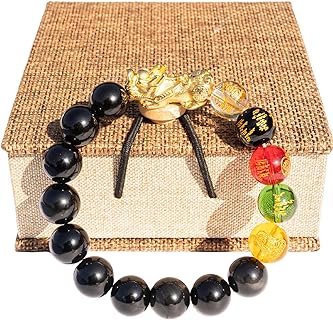 Blessing Beads Bracelet: 24K Gold Plated PiXiu Dragon Feng Shui with Bead Chain, Obsidian Material for Men & Women, Attracts Wealth & Good Luck