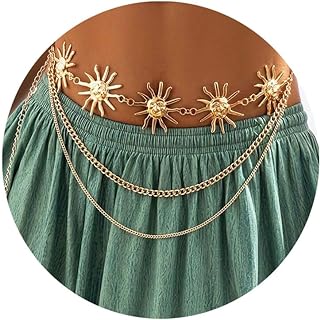 Boho Luxury Hitage Gold Waist Body Chain with Sunflower Motif for Women and Girls, Adjustable Alloy Layered Belt Accessory