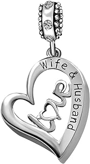 Copper Husband-Wife Love Heart Bracelet Charm with Crystal Birthstone Detail - Ideal Jewelry Gift for Valentine, Christmas, Graduation