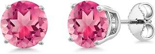 Gem Stone King 925 Sterling Silver Pink Mystic Topaz Stud Earrings For Women (3.10 Cttw, Round Cut 7MM)