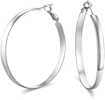 wowshow Large Hoops Earrings for Women, Big Hoop Earrings 14K Real Gold Plated Flat Gold Hoop Earrings for Women Girls Lightweight