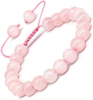 DAZCOLO Unisex Crystal Gemstone Bracelet with Adjustable Macrame Clasp and Bead Chain | 22-24 Round Bead Quartz Crystals | 7.2'' to 10.5'' Length | Unique Handcrafted Design | Suitable for All Ages