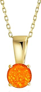 Bling Jewelry Classic 1CT Gemstone Round iridescent Orange White Blue Round Solitaire Created Opal Pendant Necklace For Women Rose Gold Plated .925 Sterling Silver October Birthstone