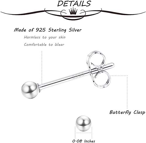 6-12 Pairs 925 Sterling Silver Stud Earrings for Women Girls 14K White Gold Plated 2mm Tiny Ball Stud Earrings Set Hypoallergenic Cartilage Tragus Multiple Piercings Earrings Jewelry for Sensitive Ears