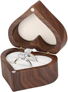 LETURE Wooden Heart Shape Ring Gift Box with Single Slot 2 Slot, Personalized Vintage Wood Jewelry Box for Proposal Engagement Wedding Ceremony Anniversary (White -2 Slot)