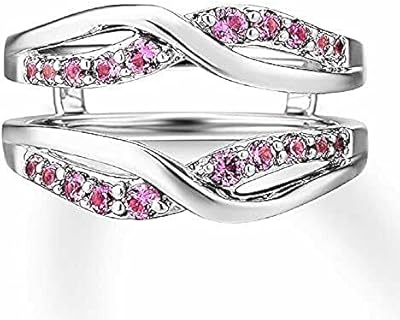 ABHI Round Cut Pink Sapphire 925 Sterling Silver 14K White Gold Fn Diamond Infinity Style Wedding Engagement Enhancer Guard Wrap Ring for Women's