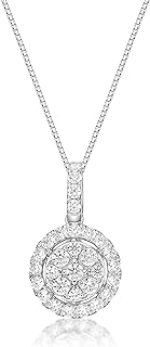 1/2 Carat Lab Grown Diamond Round Halo Pendant Necklace for Women in 10k White Gold on 18 Inch Chain (G-H, VS2-SI1, cttw) Spring Ring by Lavari Jewelers