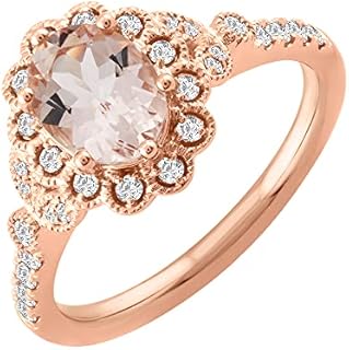 Women’s 14k Oval Peach Morganite & Diamond Engagement Ring 1.3 CTW